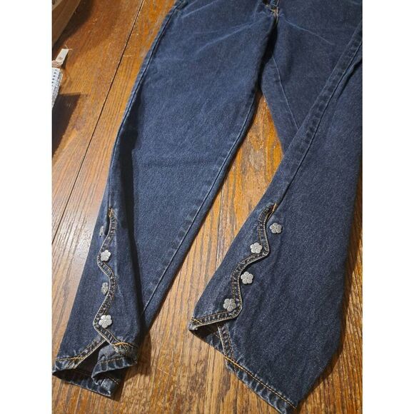 Vintage 8/10 (44) Jinglers Fade Out Denim Blue Jeans Cotton with Flower Detail - Picture 2 of 5